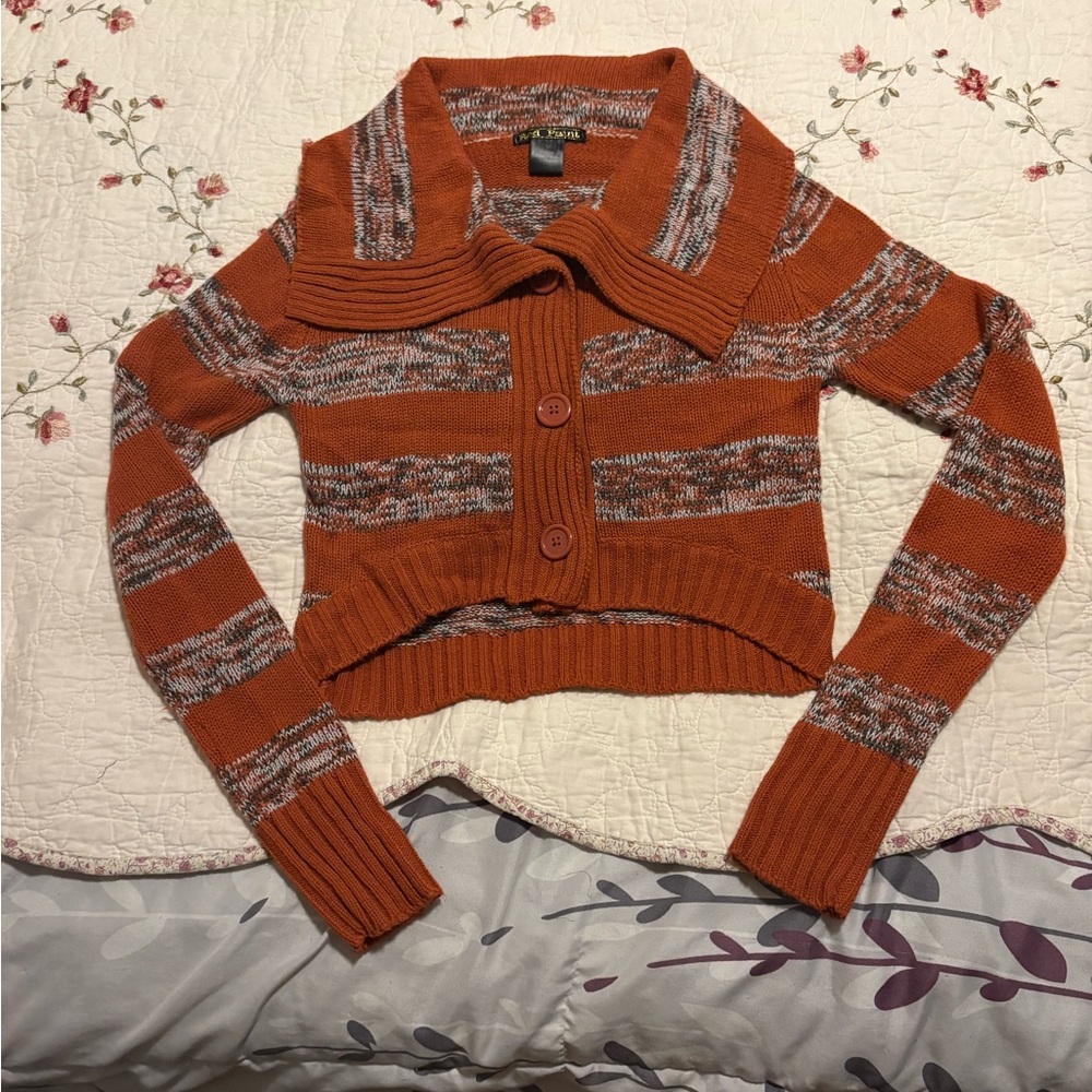 Cozy Orange Striped Women's cropped Cardigan